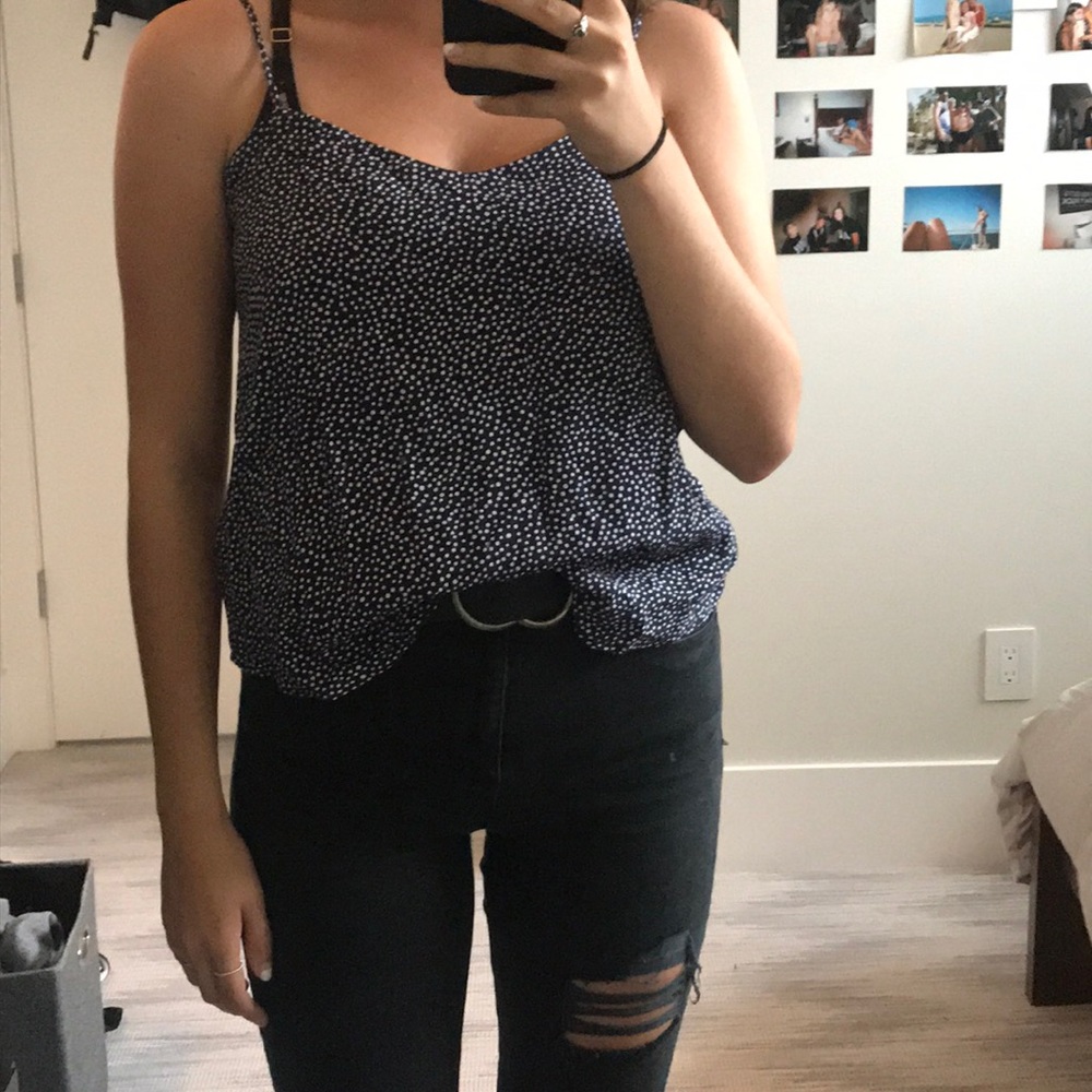 blue and white polka dot tank top
